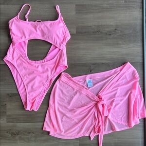 Wild Fable Pink Cutout Swimsuit with Cover-Up